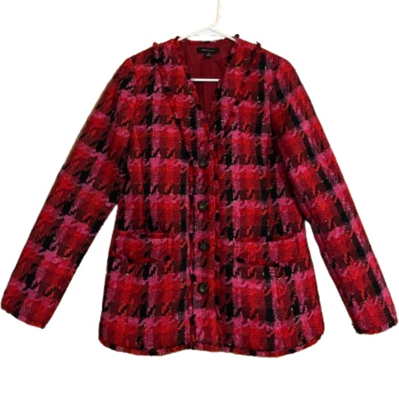 ANN TAYLOR Women’s Pink Multi Long Cardigan Jacket in Houndstooth Tweed Sz-2P - Picture 3 of 12